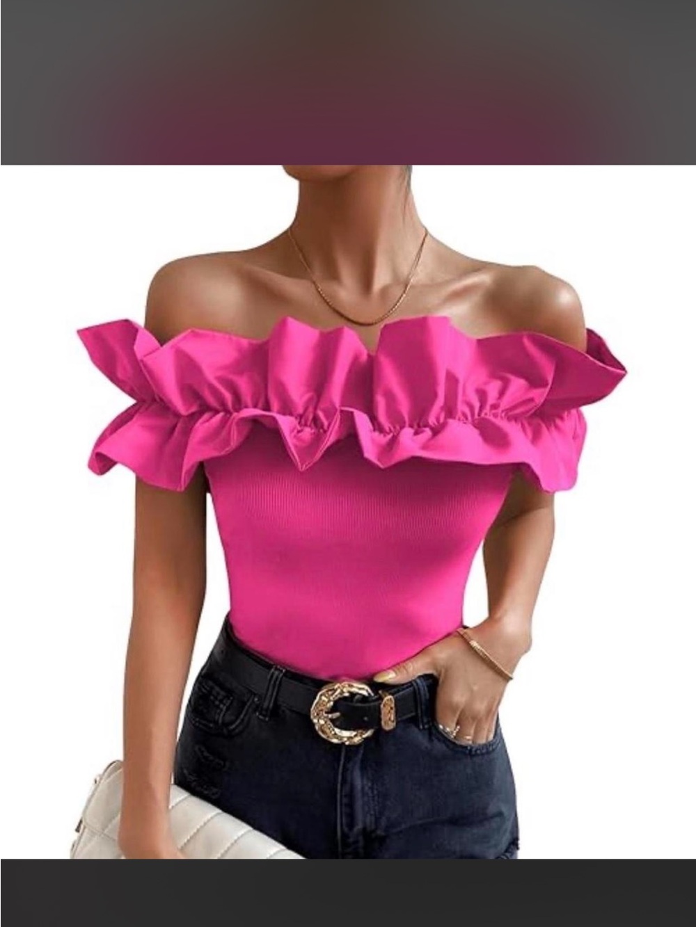 SHEIN Hot Pink Ruffle Off-Shoulder Camisole
